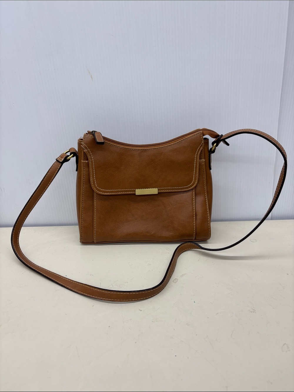 Brown Leather Crossbody Bag with Front Flap - Everyday Chic